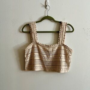 Aerie Beige Crochet Crop Top